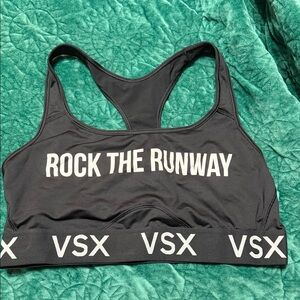 VSX Black Sports Bra with White 'ROCK THE RUNWAY' Text